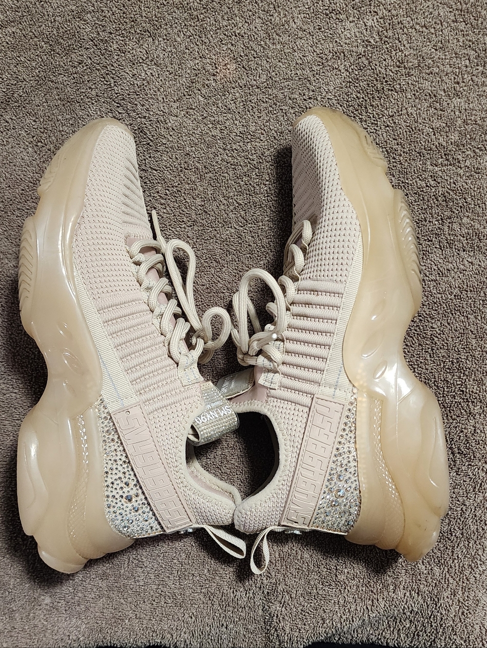 Steve Madden SM NY90 Cream-tan Knit Sneakers with CrystalS